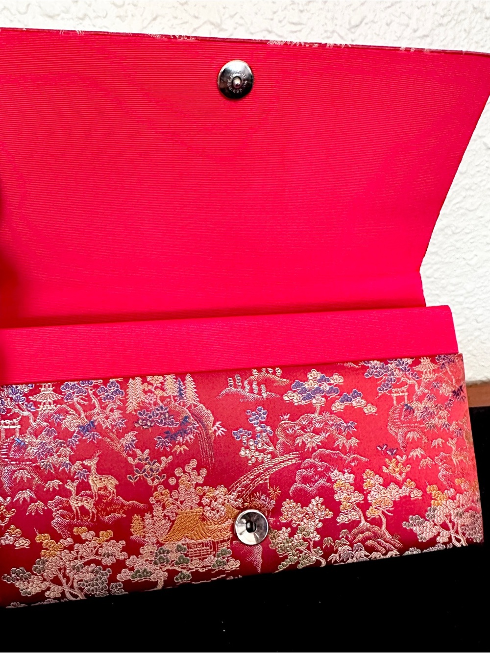 Japanese Elegant Red Floral Brocade Evening Clutch - Designer Style